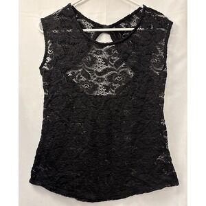 Maurices Black Floral Lace Open‎ Back Keyhole Sleeveless Tank Top S/M